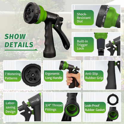 AUTOMAN Garden Hose Nozzle - 2 Pack, 100% Metal High Pressure Spray Nozzle, Labor-Saving Design, Heavy Duty for Garden Watering, Car Washing, Window Cleaning, Pets Bathing