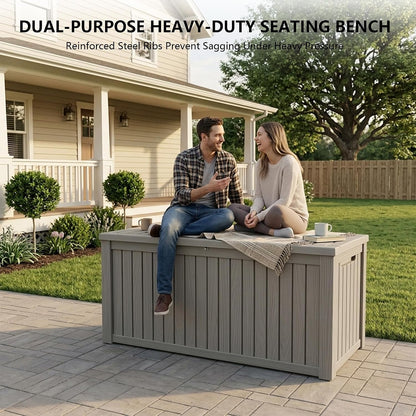 Outdoor Storage Box, 320 Gallon Waterproof Deck Box [Upgraded 3.0], Dual Gas-Spring Ultimate Resin Organizer for King Cushions, Heavy-Duty Lockable Estate Storage Bench, Backyard BBQ, Black