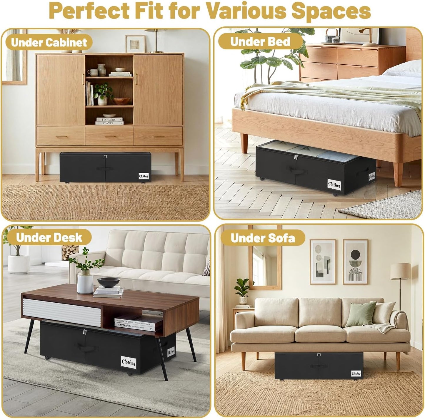Under Bed Storage with Wheels, 2 Pack Underbed Storage Containers with Clear Lid & Label, XXL 75L Easy Assembly Rolling Under Bed Shoe Storage for Clothes, Shoes, Blankets, Black(28.3 X 16.5 X 9.5 in)