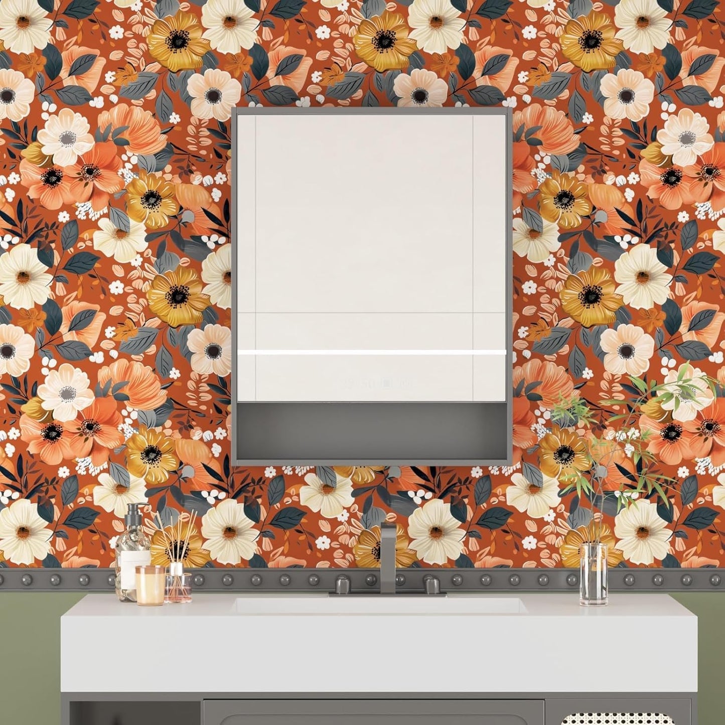 BOKEBEVE Watercolour Floral Peel and Stick Wallpaper Boho Vibrant Contact Paper Renter Friendly Wall Paper for Countertop Cabinet Wall Shelf Liner Removable Blue Colorful 17.5 x 118In