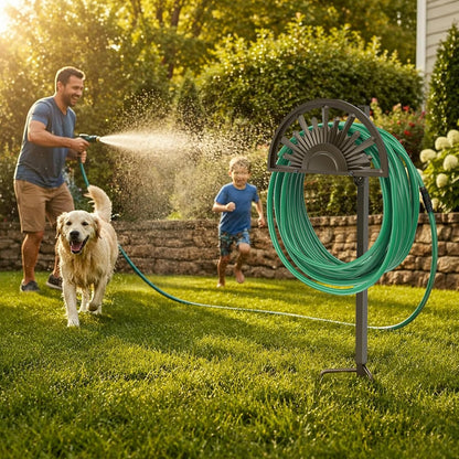 GOFORWILD Garden Hose Holder Holds 125-Feet of 5/8-Inch Hose Guage Steel | Decorative Hose Hanger Wall Mounted for Outside Yard Lawn Farm Heavy Duty Gift