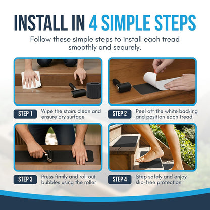 Clear Non Slip Stair Treads for Wooden Steps Indoor (20 Pack) - 30” x 6” Wide Transparent Peel and Stick Stair Treads Non Slip, Indoor Safety Strips for Wood Stairs, Stair Grips for Elderly and Pets