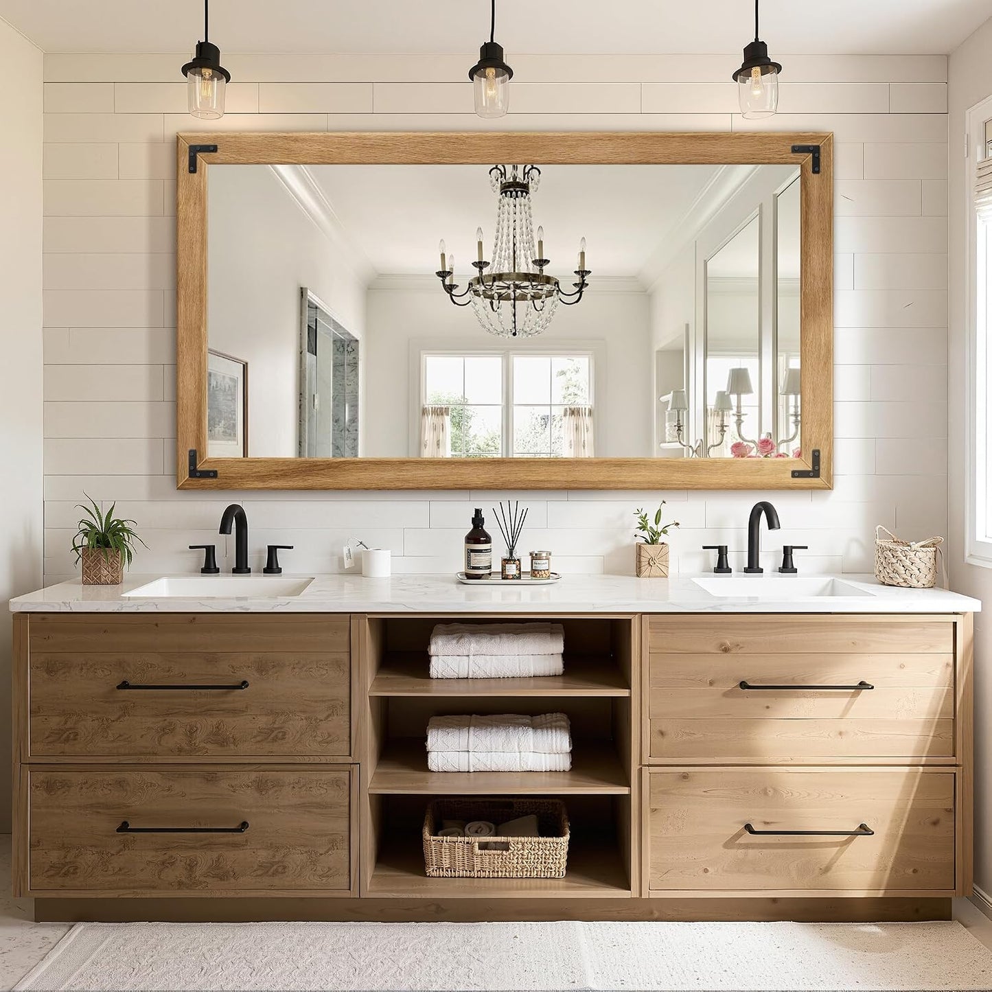 TRAHOME Full Length Mirror with Wooden Frame, 56"X22" Solid Wood Standing Floor Mirror for Farmhouse, Bathroom, Bedroom Decor, Hanging or Leaning Wall-Mounted