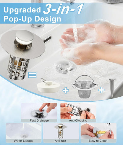 QYHNYJF Bathroom Sink Stopper with Hair Catcher – Universal Pop-Up Drain Strainer for 1.1–1.5 inch US Standard Sink Drain Holes, Anti-Clog Basin Stopper, Silver
