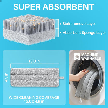 JOYMOOP Mop and Bucket Set, Flat Mops for Floor & Wall Cleaning, Commercial & Household Use, Hardwood Floor Mop with Long Handle & 4 Microfiber Pads