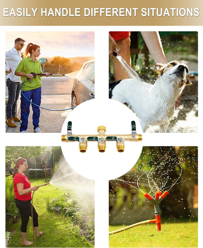 EBH Garden Hose Splitter 2 Way, Heavy Duty Solid Brass Hose Splitter with Shutoff Valves, Water Spigot Splitter With 304 Stainless Steel Handle, Full Flow Outdoor Faucet Splitter, 3/4" GHT Thread