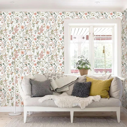 Orainege Pink Floral Peel and Stick Wallpaper Removable Self Adhesive Wallpaper 16.9inx118.1in Modern Wall Paper for Bedroom Bathroom Green Leaf Contact Paper for Cabinets