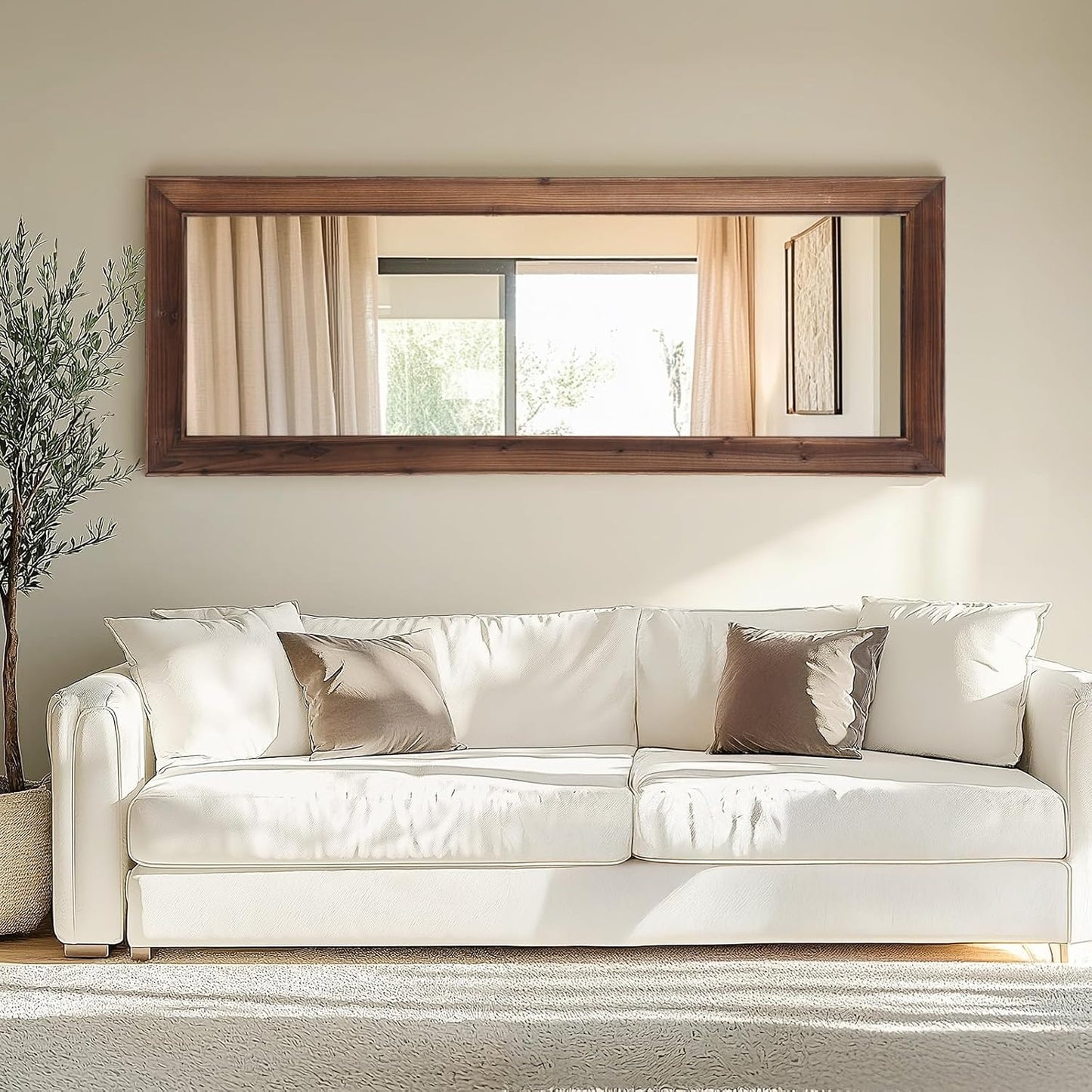 Rustic Standing Full Length Mirror Wood Frame, 56"X21" Farmhouse Floor Mirror for Bedroom Living Room Entryway, Hanging or Leaning Wall-Mounted Full Body Mirror, Tempered Glass, White