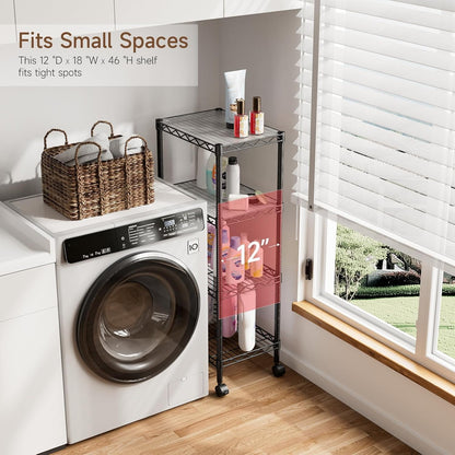 Golpart 4 Tier Adjustable Storage Shelves Metal Utility Shelf Wire Shelving Unit Organizer Rack for Home Kitchen Office Bathroom Pantry Room 12" D x 18" W x 44" H