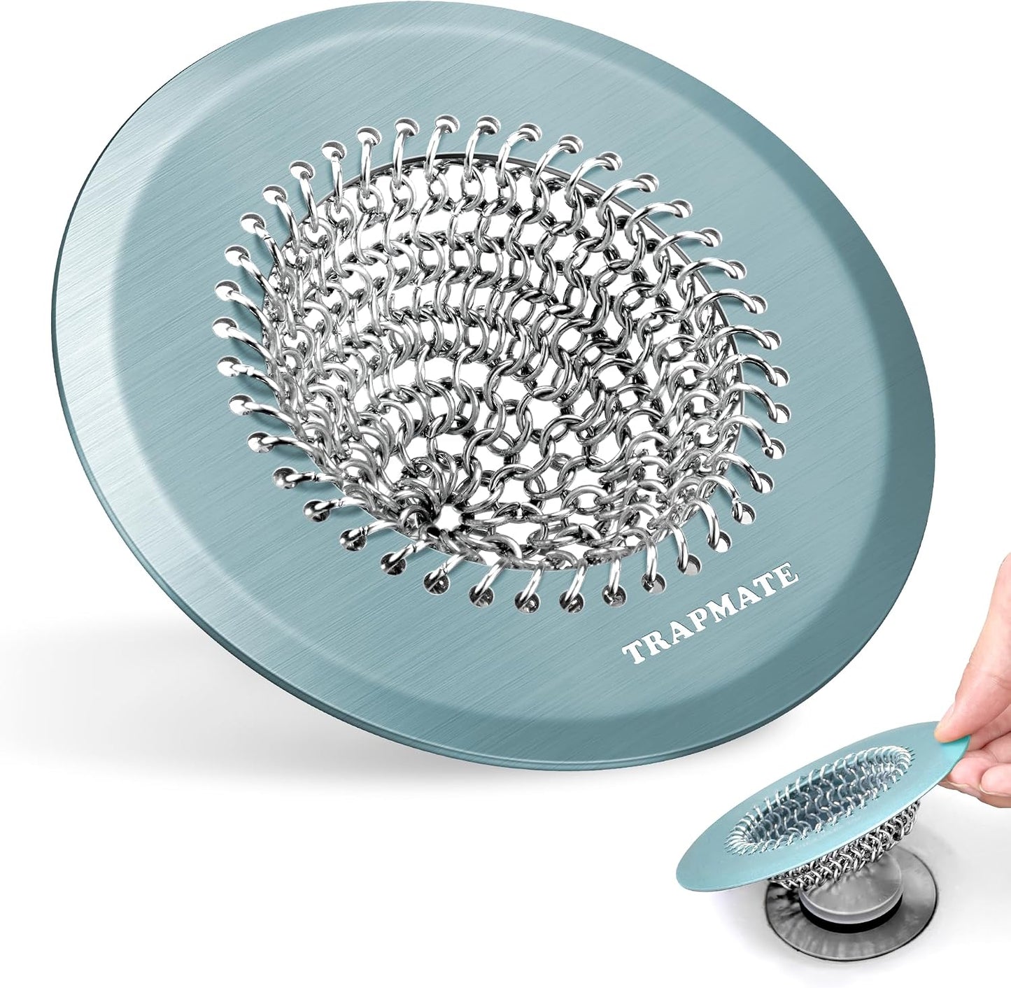 TRAPMATE Shower Drain Hair Catcher, 4.4" Easy Clean Bathtub Drain Hair Catcher, Anti-Slip Bath Tub Drain Protector, Upgraded 304 Stainless Steel Shower Sink Drain Cover for Bathroom (Patented Product)