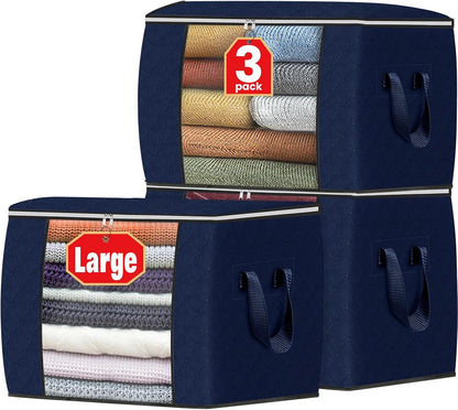 Fab totes 6 Pack Storage Bags for Clothes and Blanket, Foldable Closet Organizers and Storage with Zippers, Clear Window and Handles, Fabric Storage Bins for Sweater, Comforter, Bedding,Linen Sheets