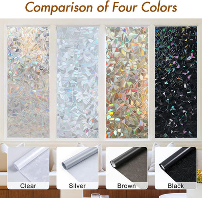 Haton Window Privacy Film, Stained Glass Rainbow Film Decorative Window Clings, Static Cling Sun Blocking Stickers Decals Coverings Tint for Home Heat Control, Non-Adhesive 17.5" x 78.7"