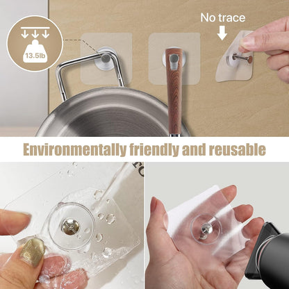 Reusable Adhesive Wall Hooks 13.5lbs(Max) Transparent , Waterproof and Oilproof For Bathroom Kitchen Heavy Duty 10 Pack