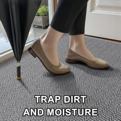 Ultra Thin Door Mat Indoor Entrance 17"x29", Low-Profile Indoor Door Mat, Non Slip Entry Mat Rubber Backing Unique Herringbone Design Inside Doormat Dirt Trapper Entryway Mats, Beige