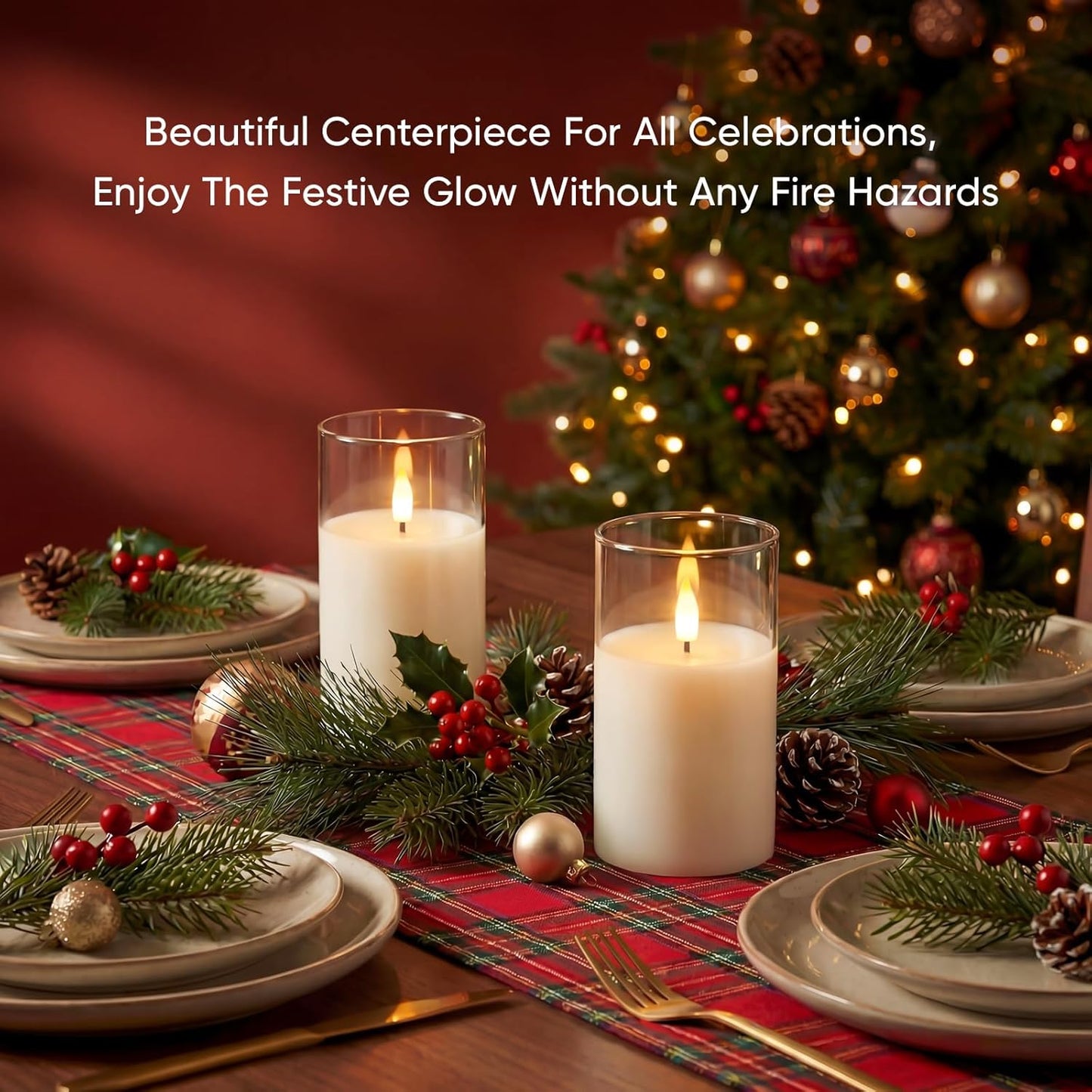 Amagic Clear Glass Flameless Candles Battery Operated with Timer, Remote Control, LED Pillar Candles, Battery Powered, Valentine's Day Decor, Pure White Wax, Set of 3
