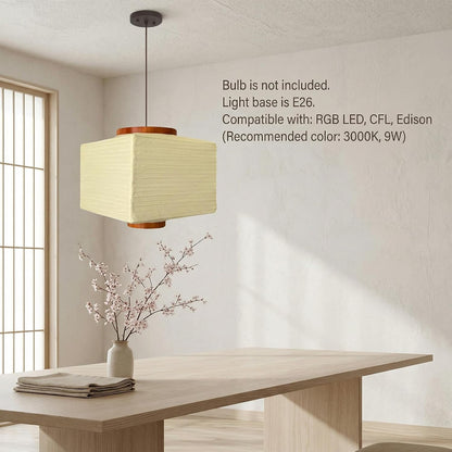 Nogy Paper Lantern Lamp Japanese Style Pendant Light - Off White Rice Hanging Paper Lamp Shade with Cord (11.5 Hardwired Square (Ceiling))