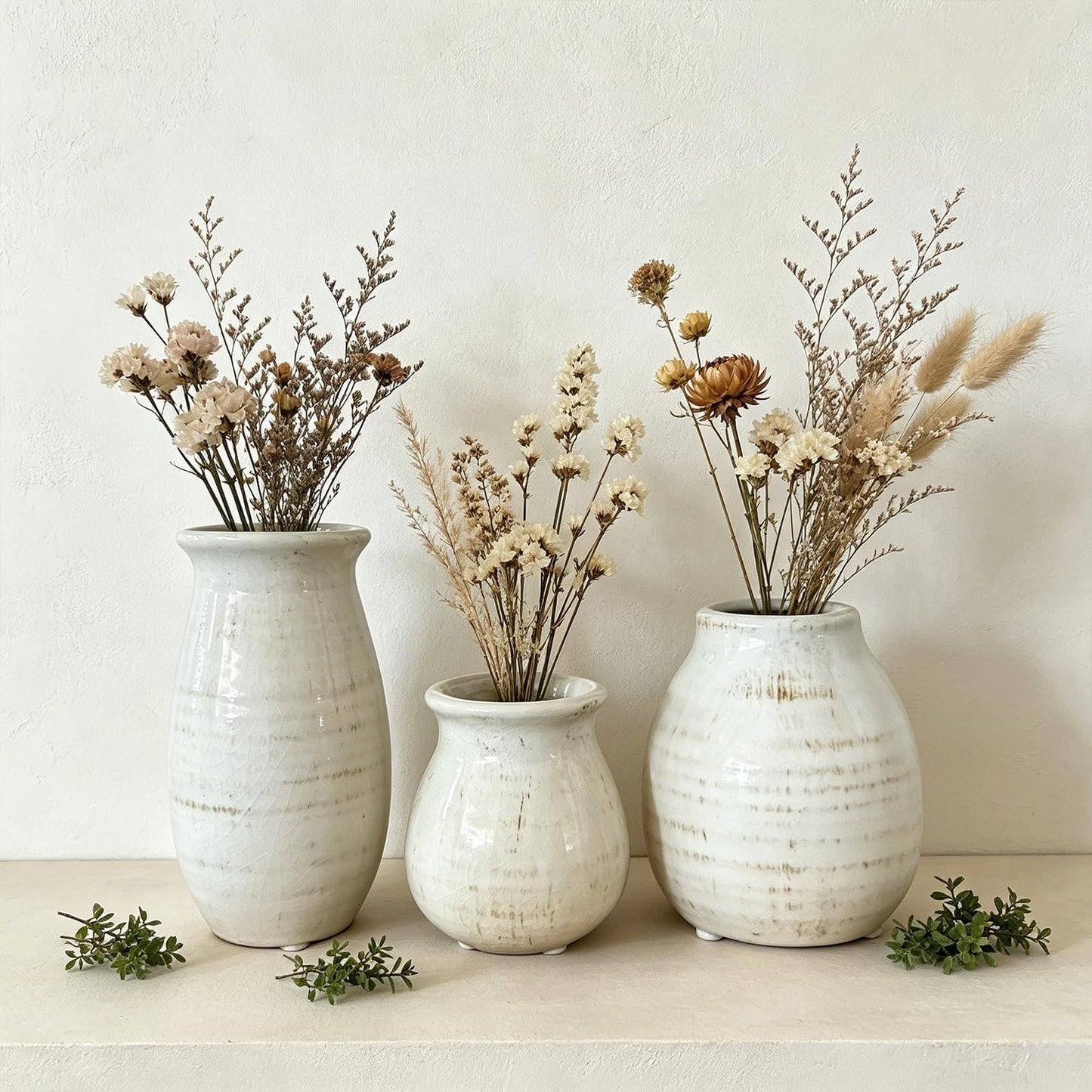 Ceramic Vase Set of 3,Rustic Vase Home Decor, Farmhouse Vase Decor for Shelves,Entry Table,Living Room,Fireplace