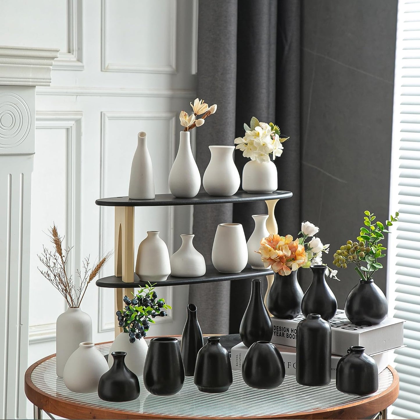 JOJUNO White Bud Vases, Small Ceramic Vase Set of 11, Mini Pottery Vases for Flowers, Decorative Pieces for Home Modern Decor, Boho Decor, Chic Accents for Living Room Dining Table Shelves