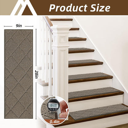 COSY HOMEER Edging Stair Treads Non-Slip Carpet Mat 28inX9in Indoor Stair Runners for Wooden Steps, Edging Stair Rugs for Kids and Dogs, 100% Polyester TPE Backing(4pc, Beige)