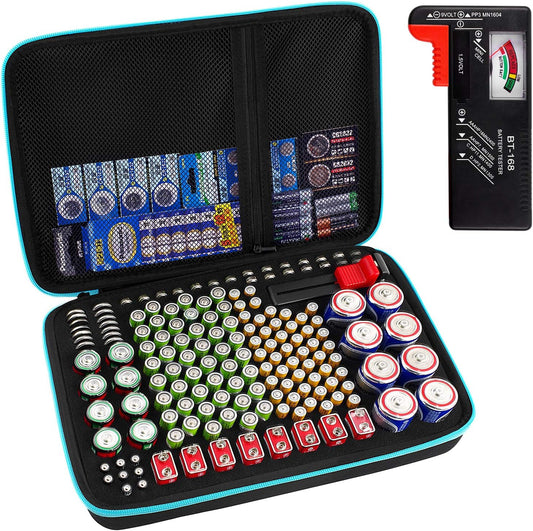 PAIYULE Battery Organizer Storage Case Box with Tester Checker, 220+ Batteries Holder Bag fits for AA AAA AAAA 9V C D Home Garage Container (Fits 220+ Batteries) (Fits 220+ Batteries)