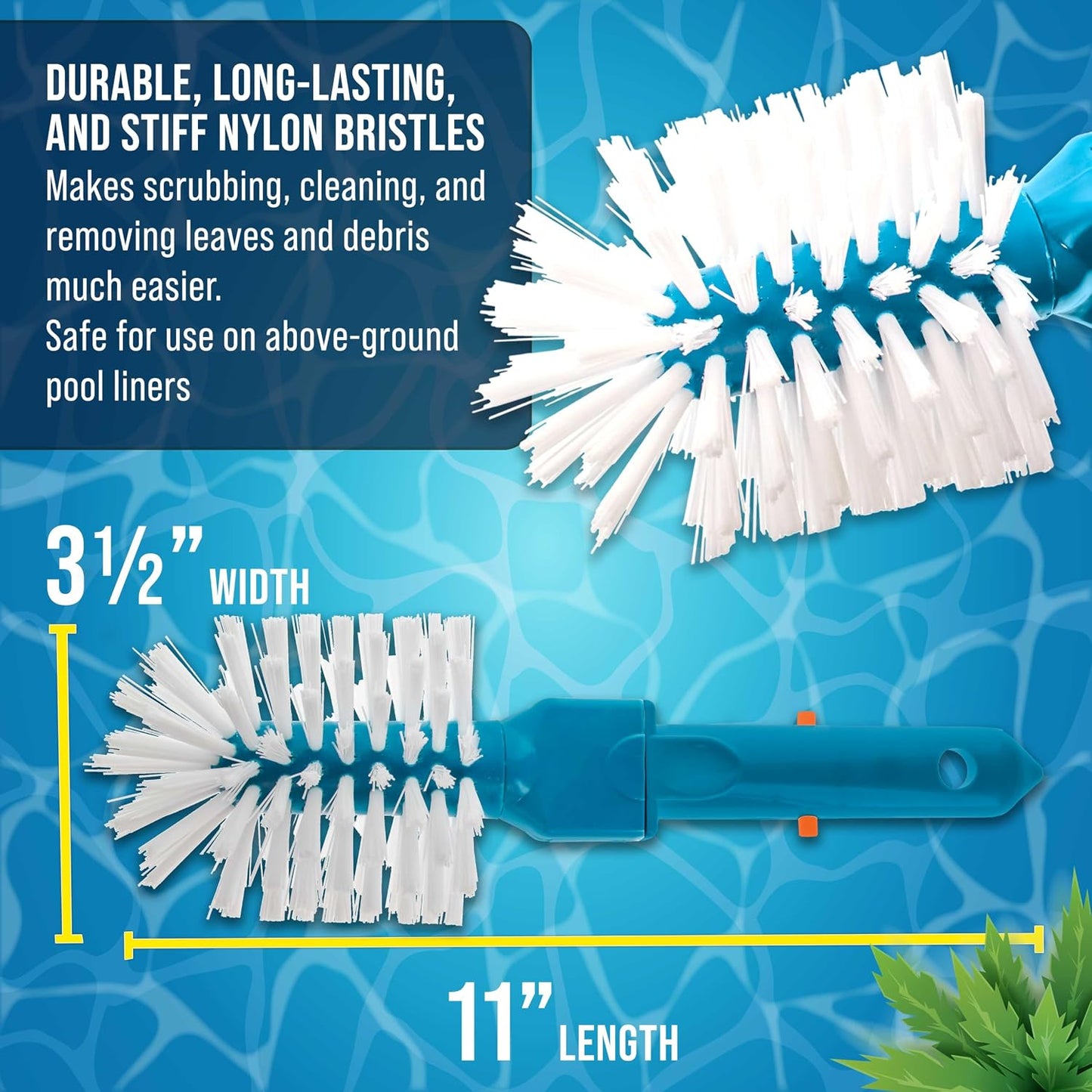 U.S. Pool Supply Pool Brush Head for Inground Pools, Hot Tub, Spa - Corner and Step Pool Scrubber Brush with 180° Handle Rotation, Scrub Bristles - Cleaning Debris - Above Ground Swimming, Bathroom