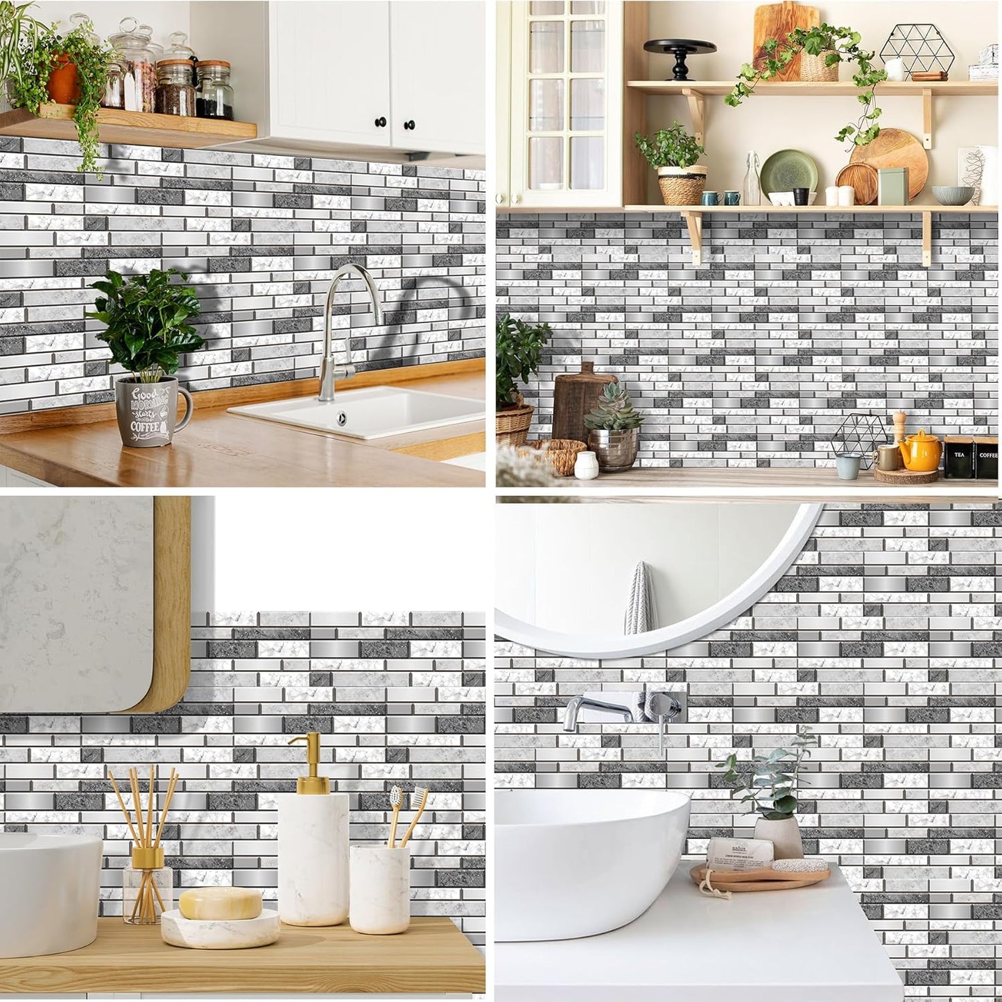 12-Sheet White Peel and Stick Wallpaper, Subway Tile 6''x12'' Self Adhesive Wall Tiles Waterproof PVC Stick on Backsplash Vinyl Decorative Tiles Stickers for Kitchen Bathroom