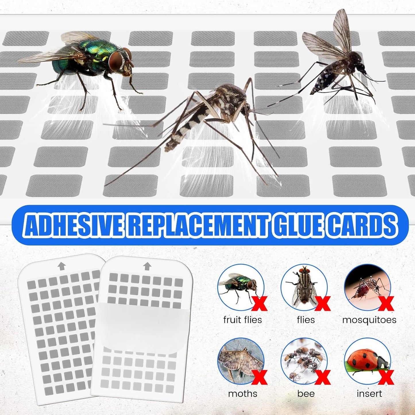 Qualirey 30 Pack Flying Insect Trap Refill Sticky Card Plug Refill Replacement, 1:1 Size