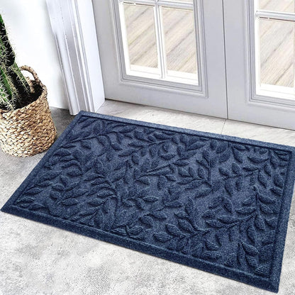 Bulijojo Sturdy Front Entrance Doormats,Durable Heavy Duty Welcome Mat,Thick Absorbent Natural Rubber Non Slip Mat,Easy Clean Entryway Mat 17x30 Inch Leaves Green