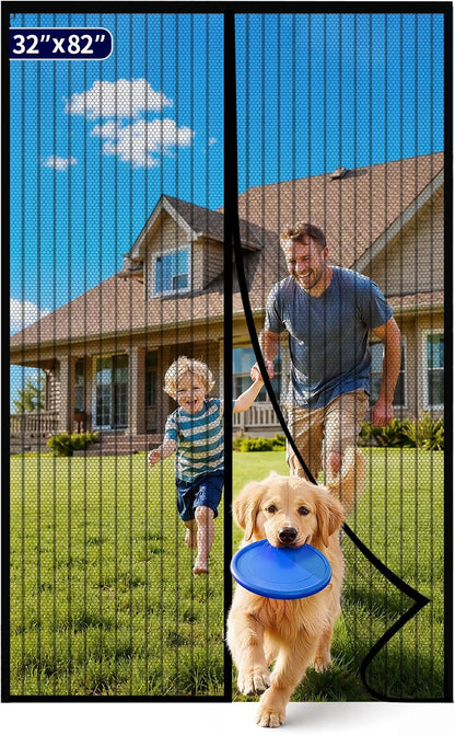 Kitsure Magnetic Screen Door - 38.0 x 82.0 in Retractable Screen Door Mesh for Front Door or Sliding Door, Pet & Kid Friendly, Hands-Free Closure Keeps Bugs Out & Lets Breeze in, Stripe Black
