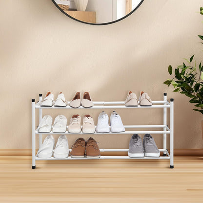 STORAGE MANIAC Expandable Shoe Rack for Closet, 8 Pairs Stackable Small Shoe Rack, Metal Adjustable Shoes Organizer for Entryway, Hallway, Garage, Front Door, Shoes Shelves, Black 2 Tier