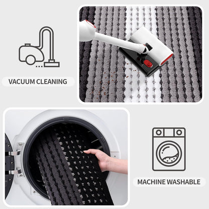 Kitinjoy Indoor Outdoor Door Mat, 32x20 Non-Slip Absorbent Dirt Trapper, Low-Profile Washable Inside Entrance Front Floor Mat, Sturdy Soft Entry Doormats for Entryway, Grey