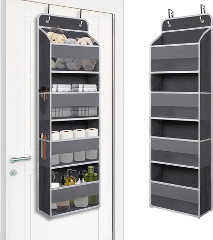 TYMENSH Black Over Door Organizer with 4 Large Clear Pockets, Compact Black Hanging Door Storage for Closet, Bathroom, Bedroom, Dorm, Nursery, Toys, Cosmetics, Baby Essentials