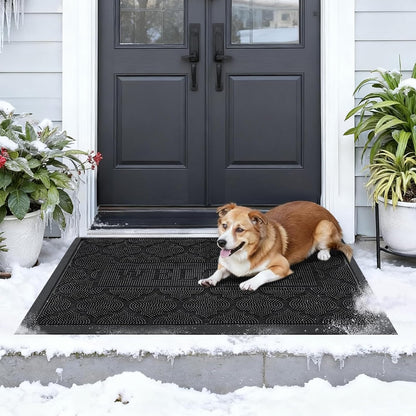FRAMICS Front Door Mat Outside Entrance, Heavy Duty Rubber Door Mats Outdoor Welcome Mat Waterproof Doormat Non Slip for Entryway Doormats Dirt Trapper Indoor Mats All Seasons, 17 x 30 Inches, Black