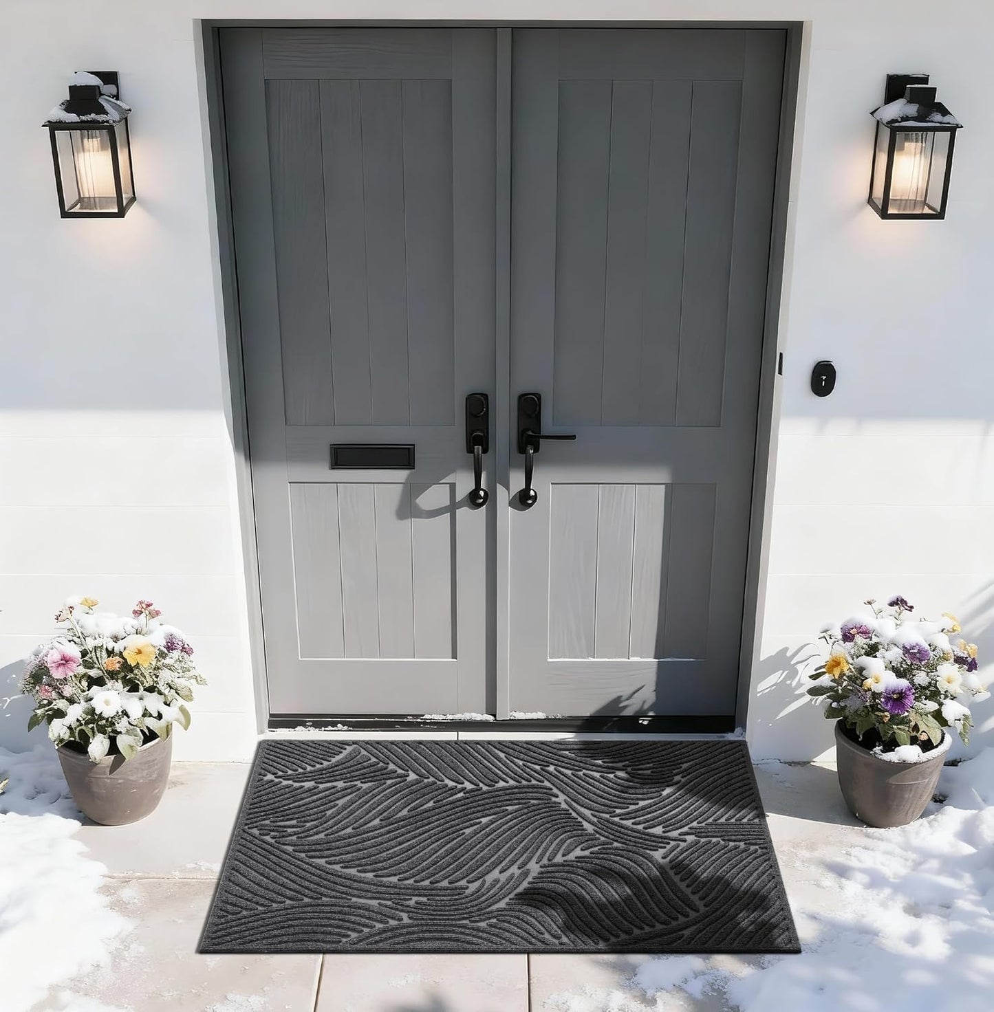 Yimobra Doormat Outdoor Entrance, Simple Stripes All-Weather Waterproof & Non-Slip Mat for Front Door, Heavy Duty Welcome Mat for Indoor, Garage, Patio-29.5x17, Dark Grey