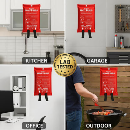 Batzo's BraveShield Emergency Fire Blanket 40"x40" 2-Pack – Premium, Lab-Tested, Fireproof, Heat-Resistant, CE Certified for Home, Kitchen, Car and Outdoor Safety