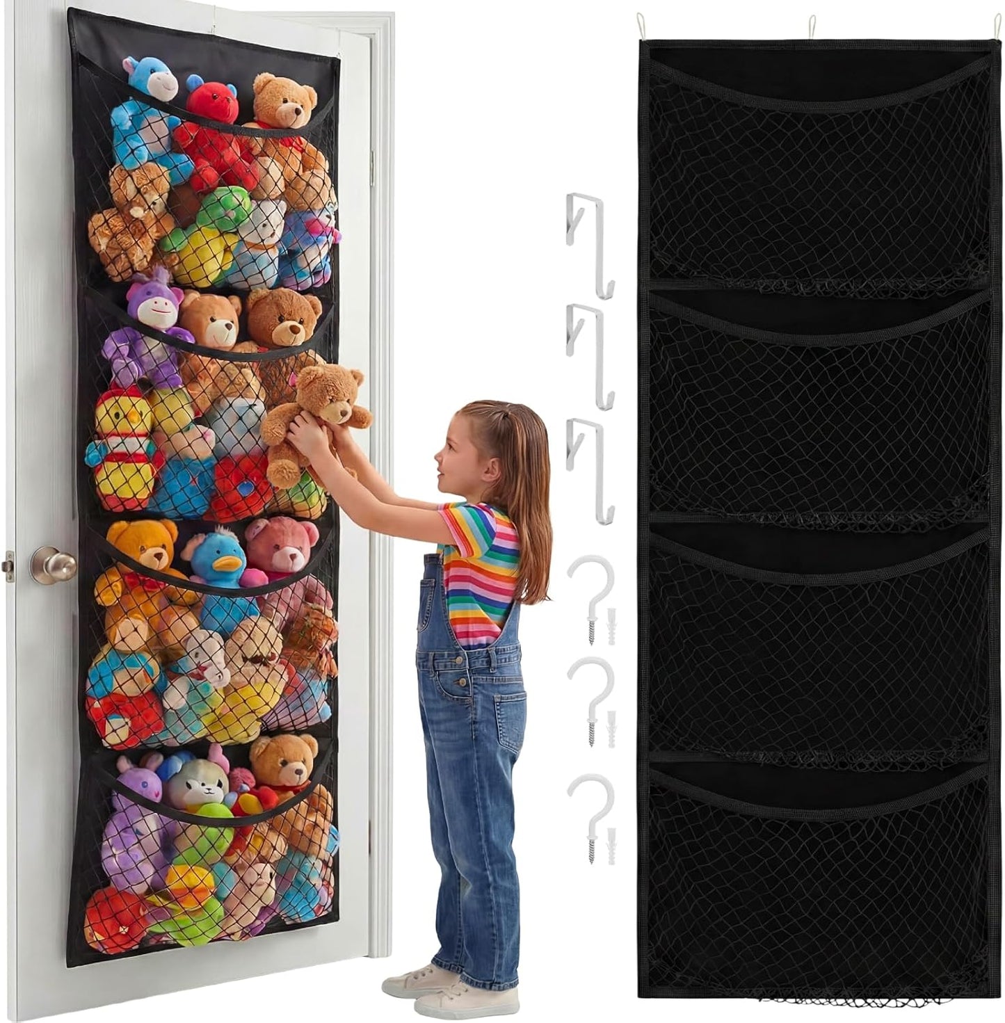Ofiray-home Cotton Over The Door Stuffed Animal Storage | Toy Organizer for Storage Plush Toys, Stuffed Animal Holder with 4 Large Pockets, Hanging Door Organizer for Nursery