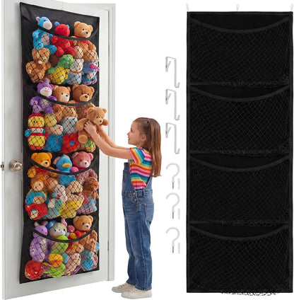 Ofiray-home Cotton Over The Door Stuffed Animal Storage | Toy Organizer for Storage Plush Toys, Stuffed Animal Holder with 4 Large Pockets, Hanging Door Organizer for Nursery