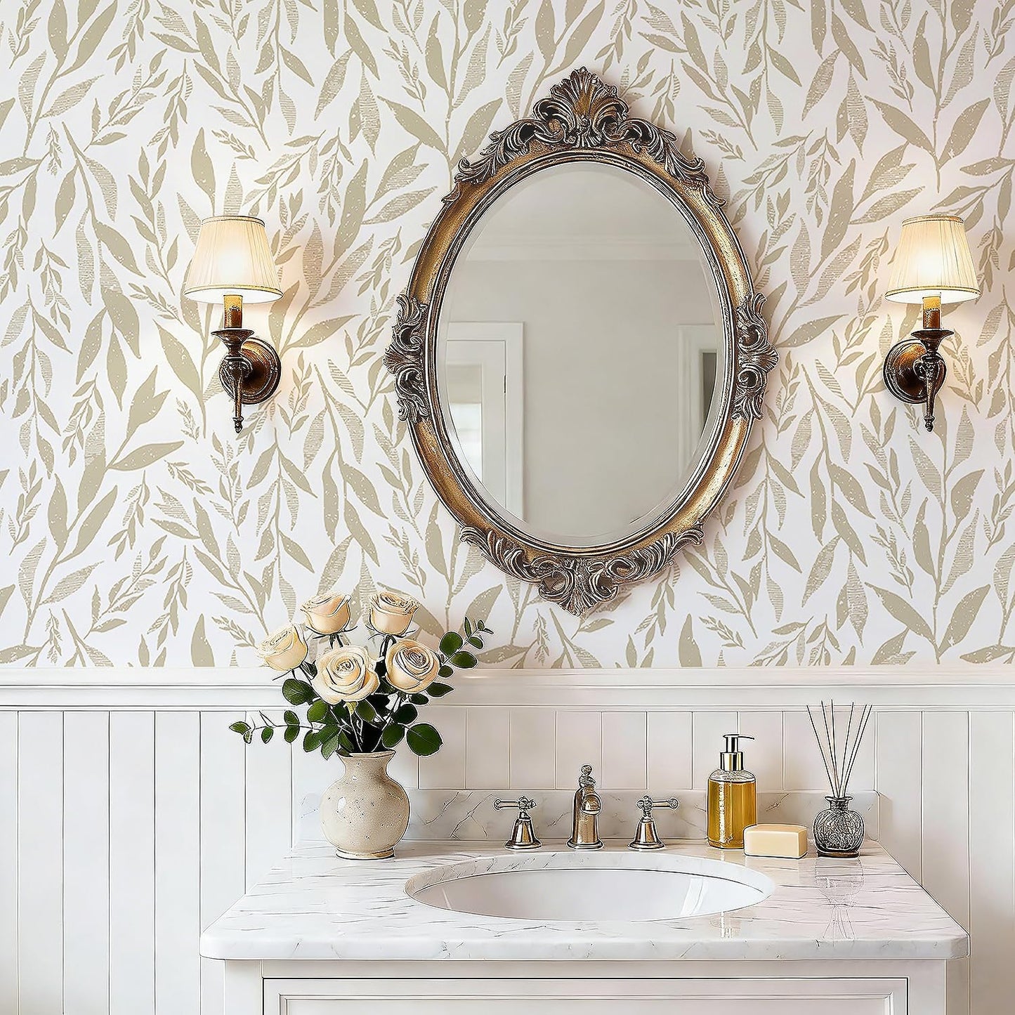 Safiyya Peel and Stick Wallpaper Boho Modern Beige Leaf Contact Paper Peel and Stick Wall Paper Self Adhesive Removable Wallpaper for Bedroom Bathroom Vinyl Roll 78.7"x17.3"