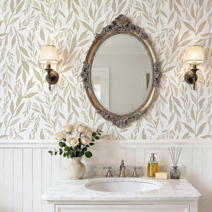 Safiyya Peel and Stick Wallpaper Boho Modern Beige Leaf Contact Paper Peel and Stick Wall Paper Self Adhesive Removable Wallpaper for Bedroom Bathroom Vinyl Roll 78.7"x17.3"