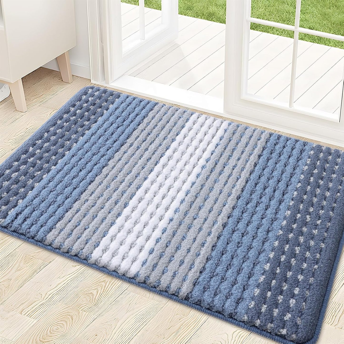 Kitinjoy Indoor Outdoor Door Mat, 32x20 Non-Slip Absorbent Dirt Trapper, Low-Profile Washable Inside Entrance Front Floor Mat, Sturdy Soft Entry Doormats for Entryway, Grey