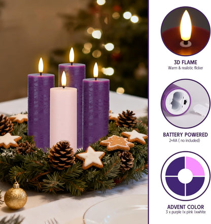 Flickering Flameless Candles, Real Wax Battery Operated Candles with Remote, Flat Top Led Flameless Pillar Candles for Home, Wedding, Party Decor, Set of 4, Φ 3" H 4" 5" 6" 8", Ivory