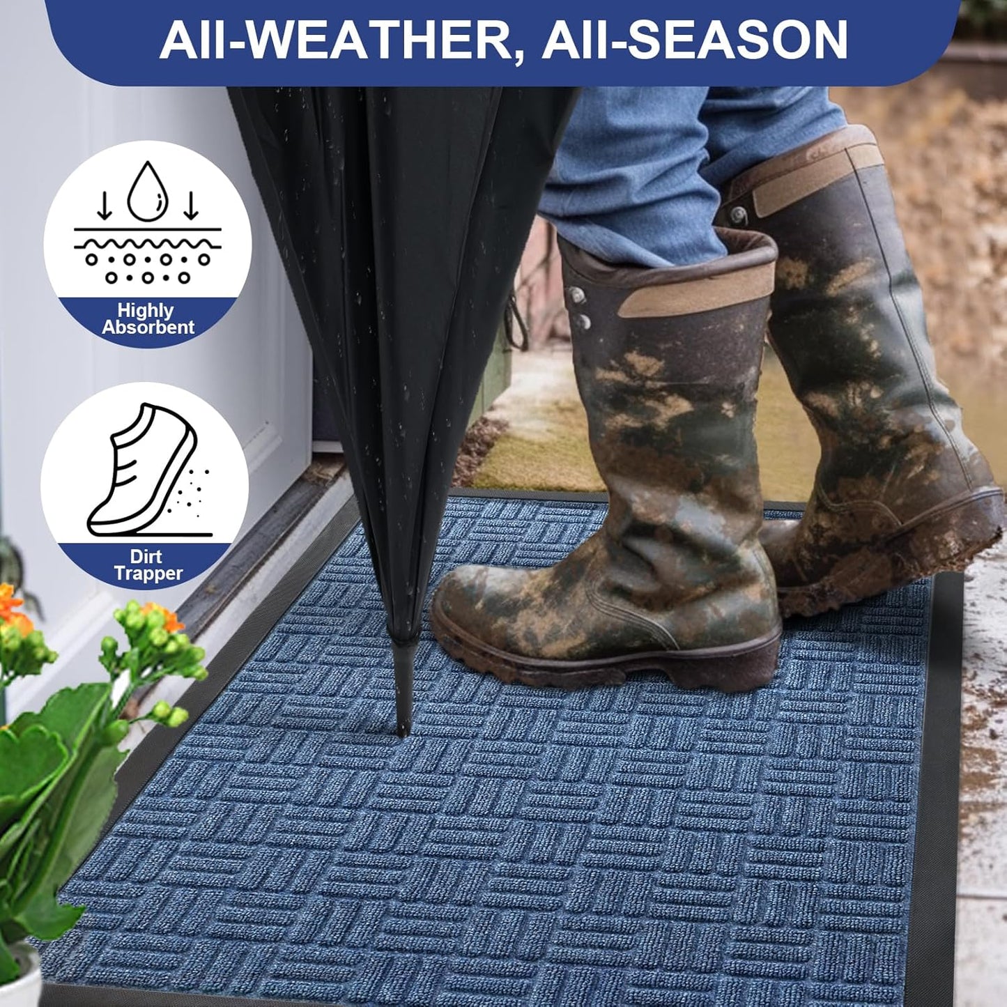 Mibao Front Door Mat, Heavy Duty Durable Welcome Mat for Outdoor Indoor, Dirt Trapper Waterproof Super Absorbent Door Mat for Entryway Outside Patio Porch, 29.5" x 17", Grey