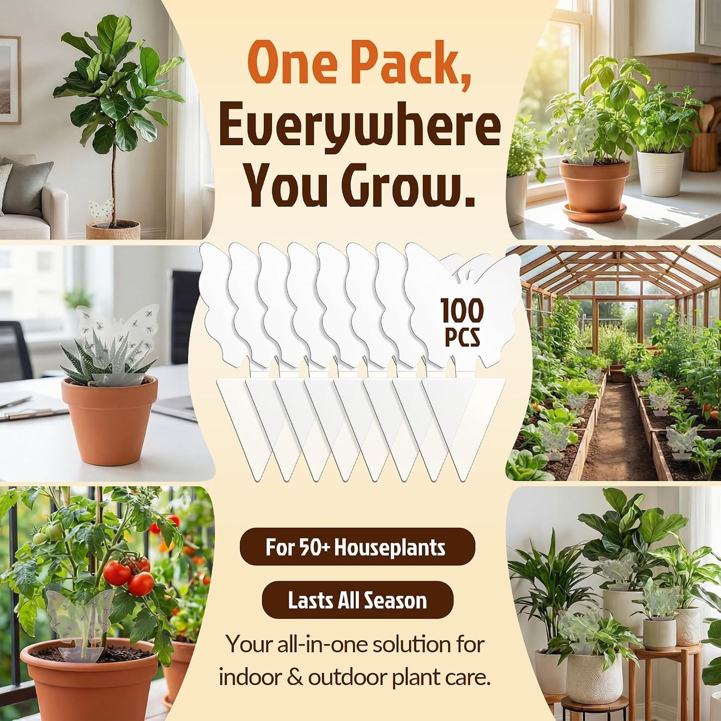 100 Pack Gnat Traps, Double Sided Plant Sticky Traps for Flying Insects, Clear Flying Bug Catcher for Indoor Outdoor Fruit Flies, Mosquitoes, Easy Release Liner for Plants, House