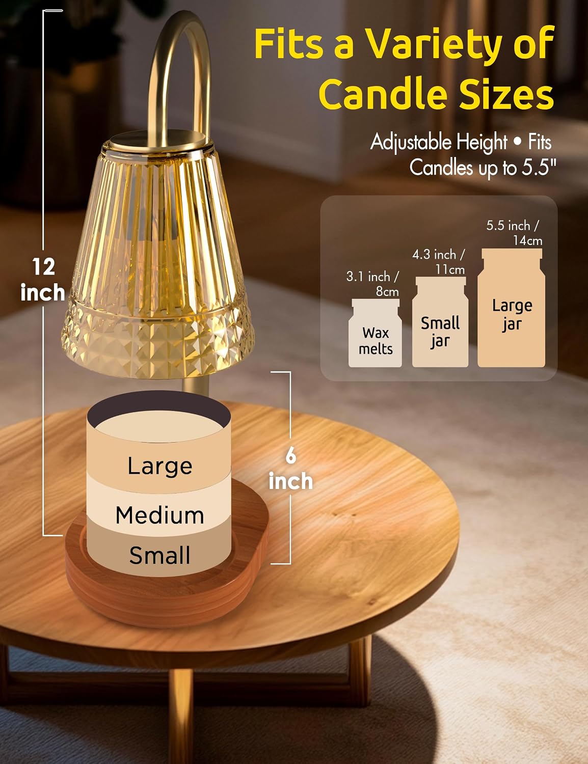 Candle Warmer Lamp with Timer and Dimmer, Flameless Wax Warmer for Scented Jar Candles, Height Adjustable Table Lamp, Cozy Home Decor for Bedroom Living Room, Aesthetic Gift for Women