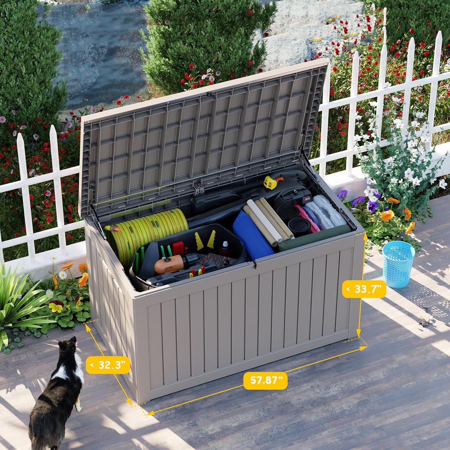 PatioZen 100 Gallon Resin Deck Box, Lockable Patio Outdoor Storage Box for Furniture, Garden Tools and Tools Storage, Waterproof Outside Storage Boxes - Black