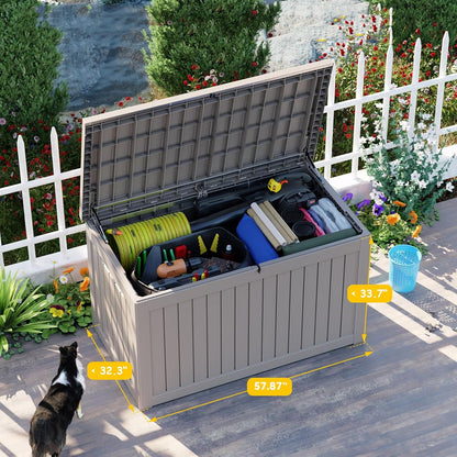 PatioZen 100 Gallon Resin Deck Box, Lockable Patio Outdoor Storage Box for Furniture, Garden Tools and Tools Storage, Waterproof Outside Storage Boxes - Black