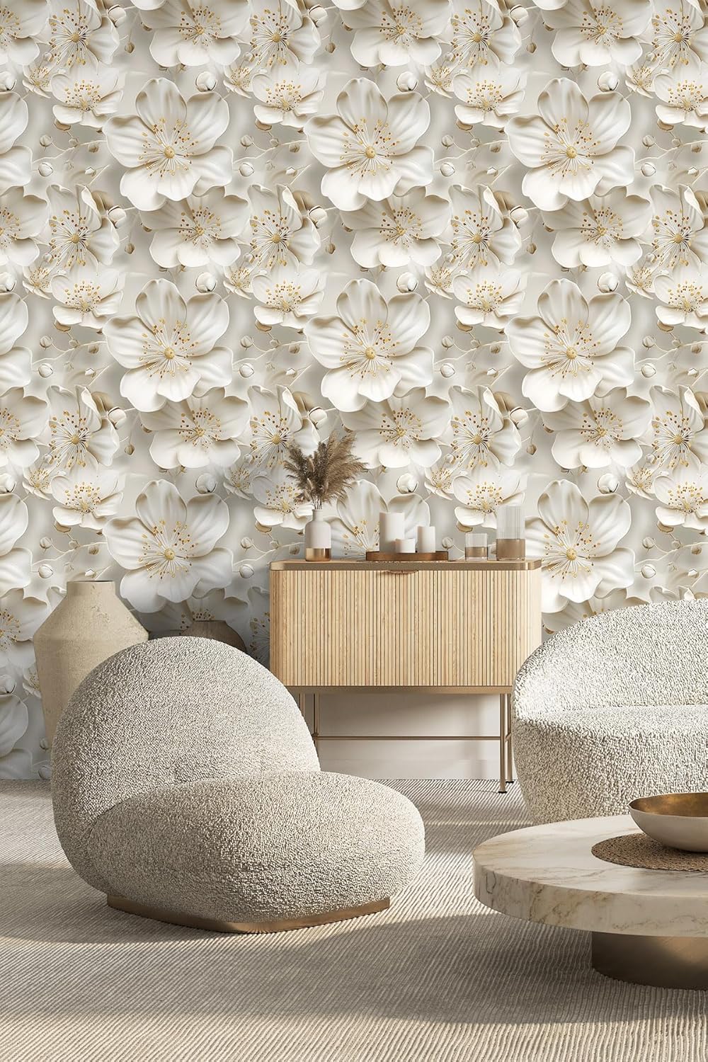 Floral Peel and Stick Wallpaper 3D Effect Interior Wall Décor Contact Paper Self Adhesive Removable Renter Friendly for Bedroom Living Cabinet Room 17.7in x 9.8ft (Not Textured Wallpaper