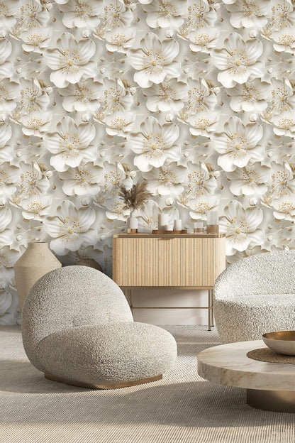 Floral Peel and Stick Wallpaper 3D Effect Interior Wall Décor Contact Paper Self Adhesive Removable Renter Friendly for Bedroom Living Cabinet Room 17.7in x 9.8ft (Not Textured Wallpaper