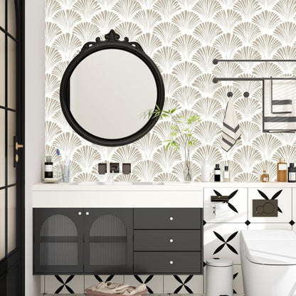 BOKEBEVE Leaves Contact Paper Floral Wallpaper Stick and Peel Boho Damask Wall Paper for Liner Drawer Cabinet Backsplash Renter Friendly Waterproof 17.5 x 118In