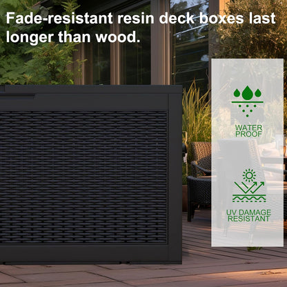 30 Gallon Outdoor Deck Box, Lockable Waterproof Outdoor Storage Boxes For Garden Tools,Indoor Cushions,Accessories Outside Storage Resin Weatherproof Container(Black)